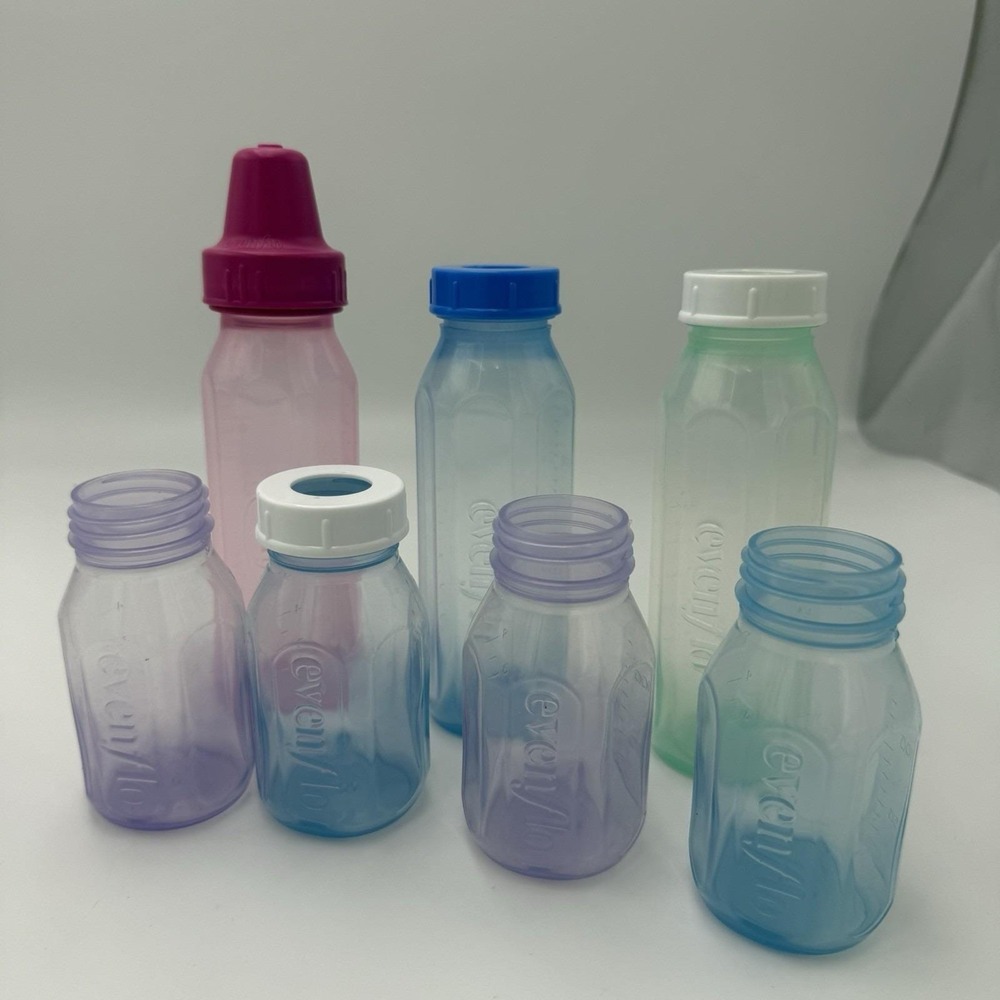 Vintage Evenflo Baby Bottles Pyramid First‎ Response No Nipples Mixed Lot Of 7